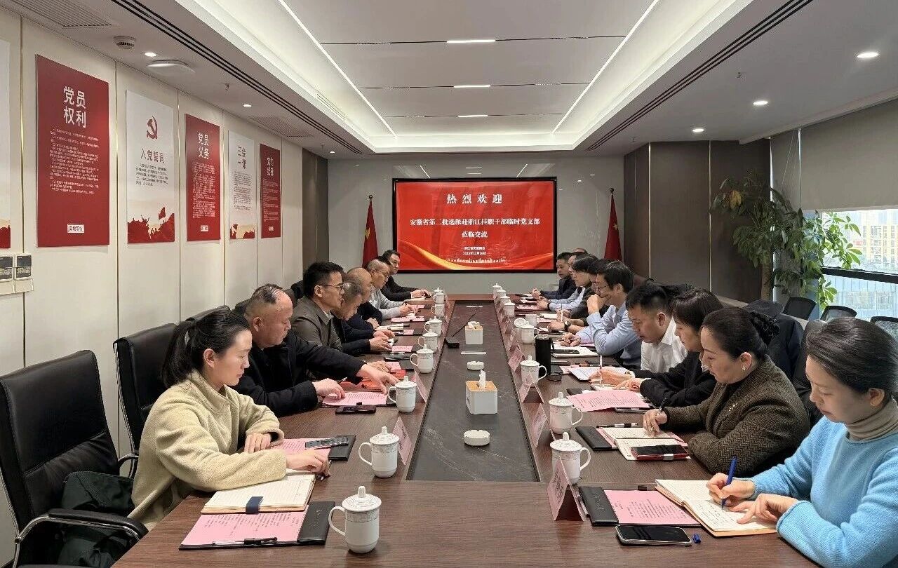 安徽省第二批选派赴浙江挂职干部临时党支部到访浙江省安徽商会交流座谈